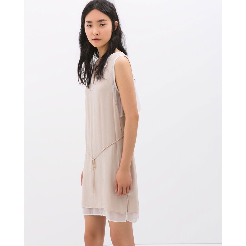Zara Beige and White Combined Layered Dress